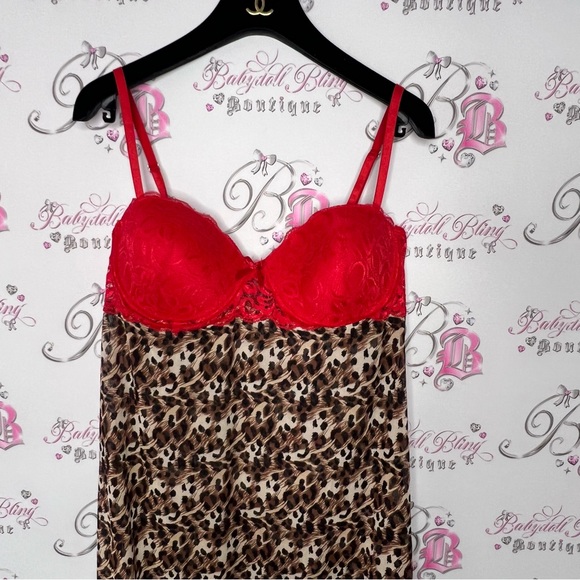Elegance babydoll cheetah print animal print red lace sexy bustier dress y2k - Picture 2 of 8